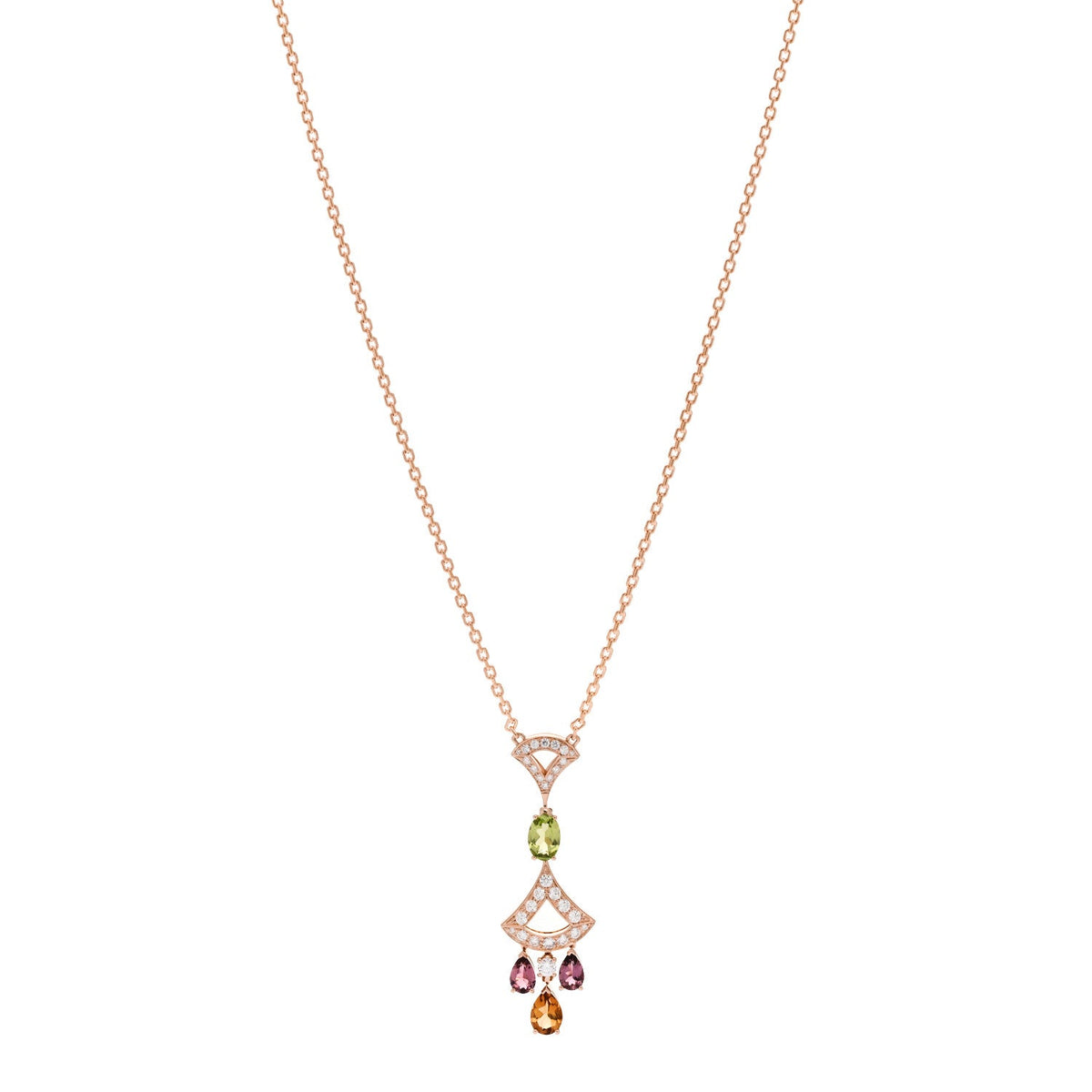 18K Rose Gold Diamond Pink Tourmaline Citrine Peridot Diva's Dream Pendant Necklace
