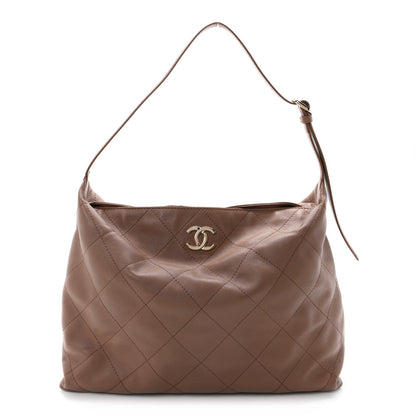 Maxi Quilted Lambskin Hobo Bag - Brown