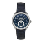 Hermes Stainless Steel Alligator 43mm Arceau Grande Lune Automatic Watch Bleu Abysse