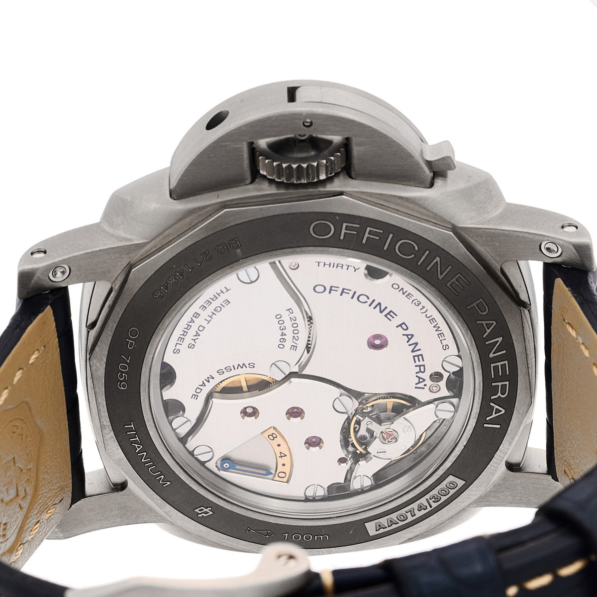 Panerai Titanium Alligator 47mm Luminor Watch Blue PAM00670