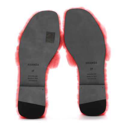 Hermès Woolskin Women's Oran Sandals 37 Rose Du Désert