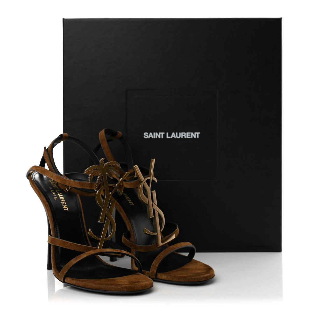 Saint Laurent Suede Cassandra 11.4cm Women's Sandals Brown