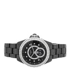 Chanel Stainless Steel Ceramic Diamond 38mm J12 Moonphase Watch Black