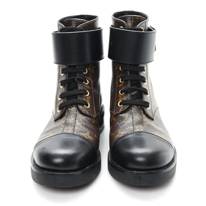 Louis Vuitton Calfskin Women's Monogram Wonderland Flat Ranger Boots 38 Black