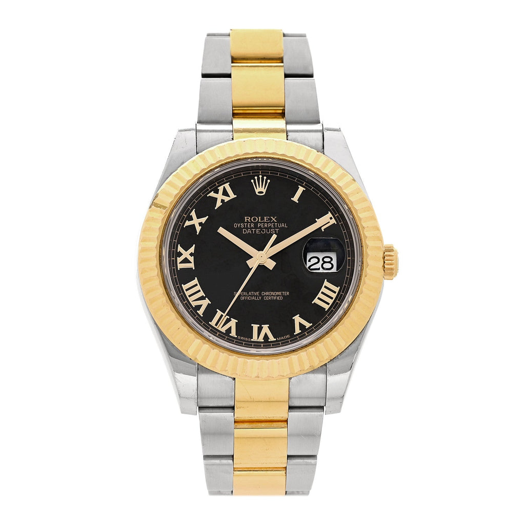 Rolex Stainless Steel 18K Yellow Gold 41mm Datejust Watch Black 116333