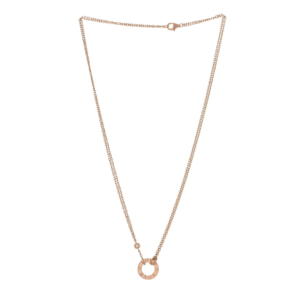 18K Pink Gold 2 Diamond LOVE Necklace