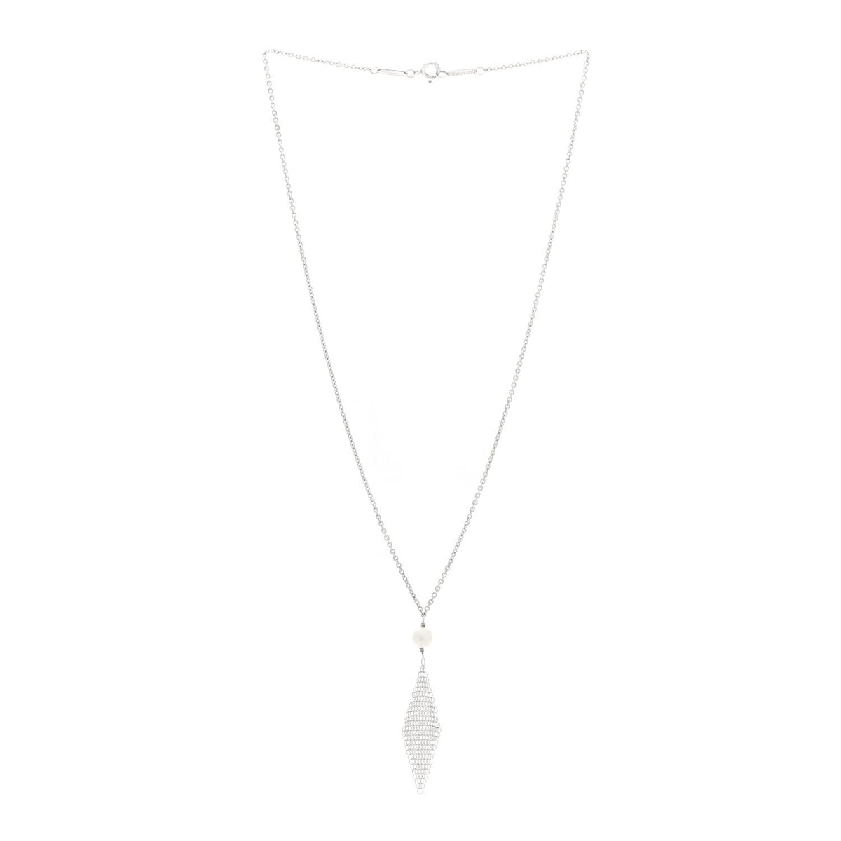 Sterling Silver Pearl Elsa Peretti Mesh Pendant Necklace