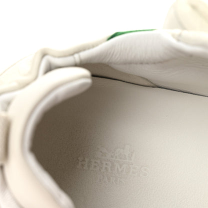 Hermes Nappa Suede Goatskin Jet Men's Sneakers White Vert Jungle
