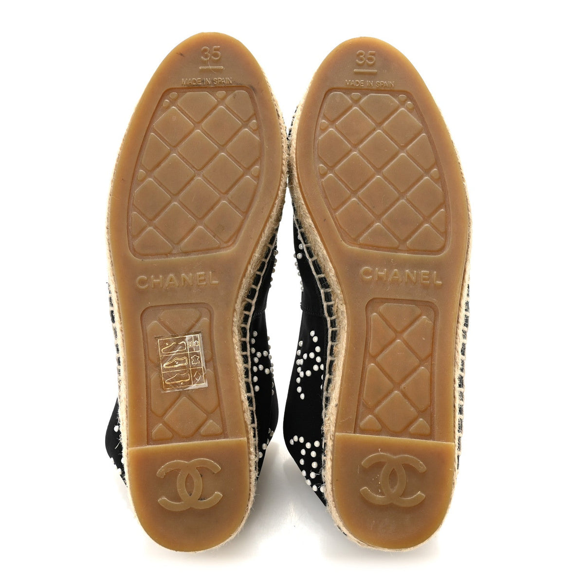 Chanel Neoprene Patent Calfskin Women's Pearl CC Espadrilles 35 Black White
