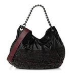 Chanel Calfskin Tweed Coco Pleats Hobo Bag Black Burgundy