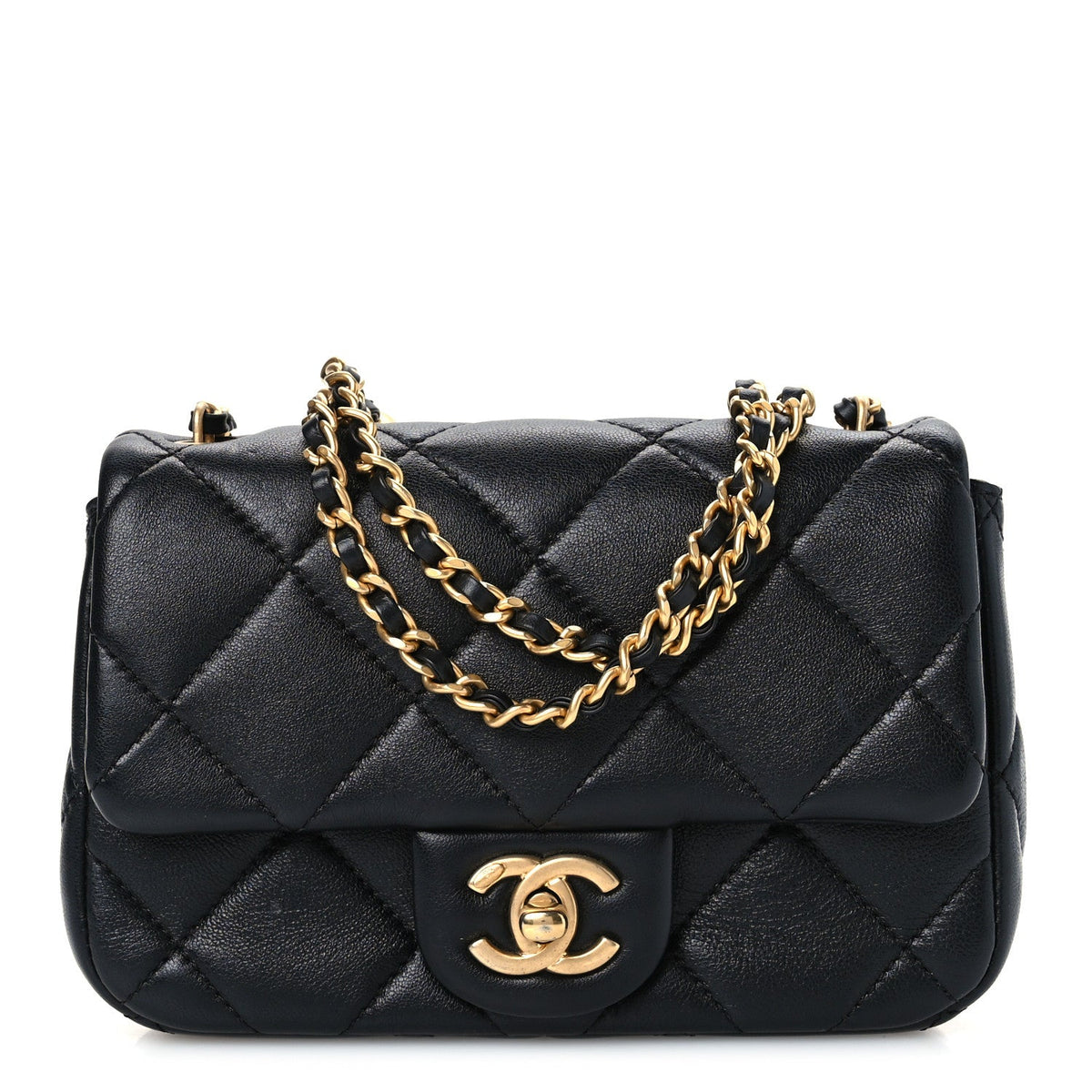 Mini Quilted Lambskin Flap Shoulder Bag - Black