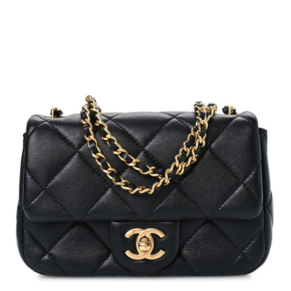 Mini Quilted Lambskin Flap Shoulder Bag - Black