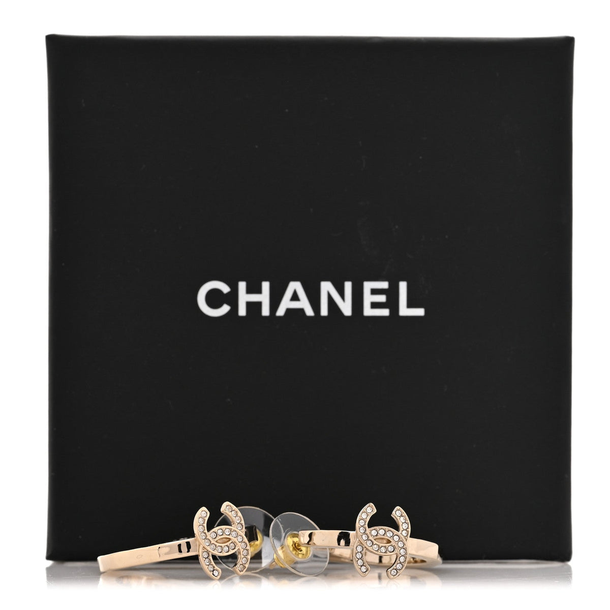 Metal Crystal CC Hoop Earrings Gold