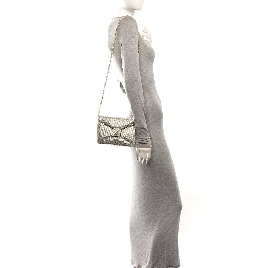 Valentino Garavani Crystal Suede Small One Stud Clutch Silver