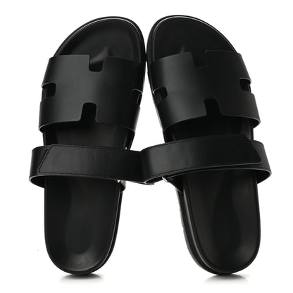 Hermes Calfskin Men's Chypre Sandals 44 Black