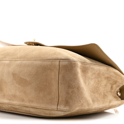 Maxi Calfskin Suede Flap Shoulder Bag