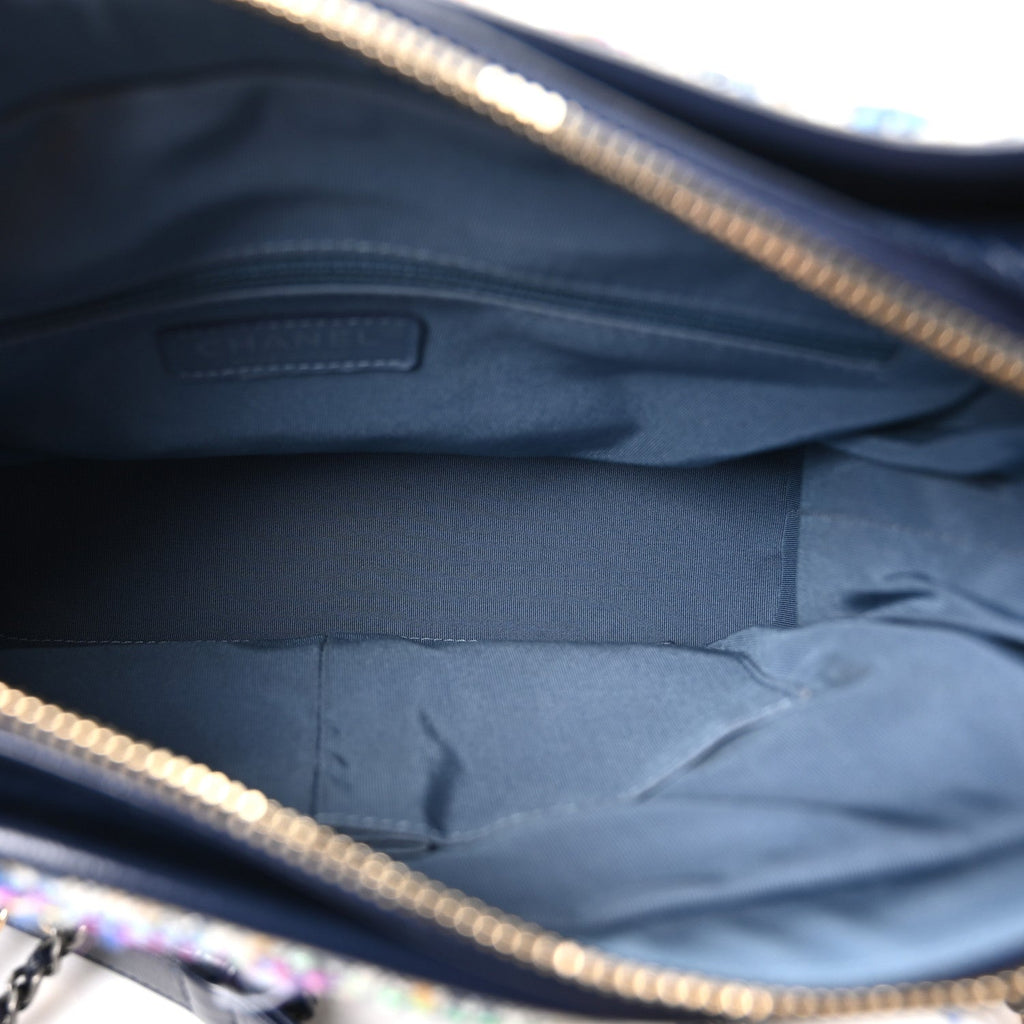 Chanel Tweed Calfskin Quilted Medium Gabrielle Hobo Navy