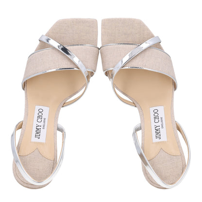 Jimmy Choo Metallic Nappa Linen Plum Women's Sandals 38