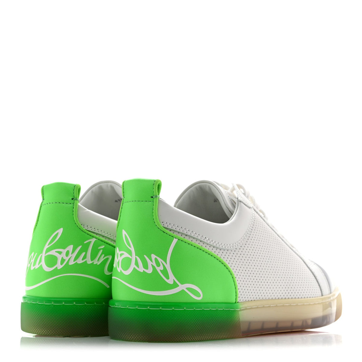Christian Louboutin Calfskin Men's Fun Louis Junior Flat Sneakers 41.5 White Fluo Green