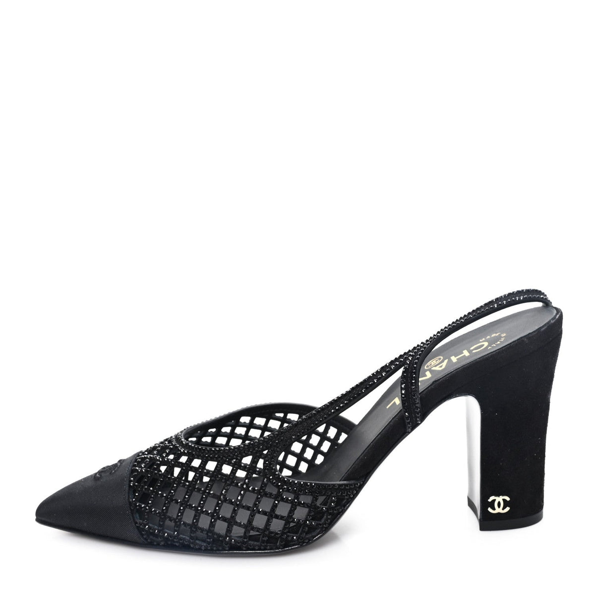 Suede Strass Grosgrain Cap Toe CC Slingback Pumps Black