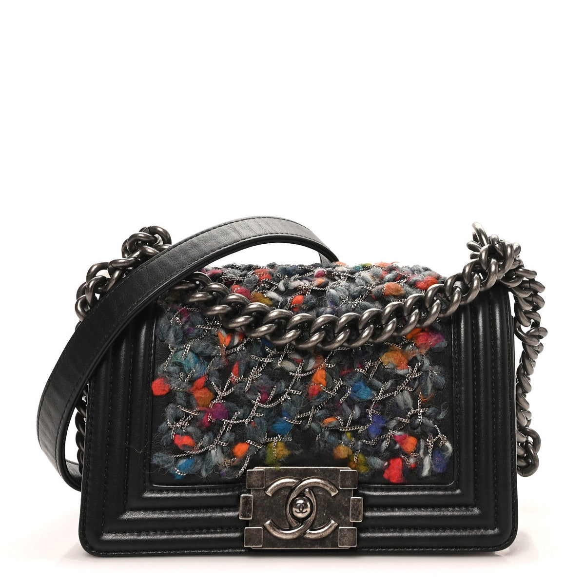 Small Calfskin Flap Shoulder Bag - Black