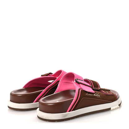 Louis Vuitton Mixed Materials Men's LV Script Trainer Mules 6 Brown Pink
