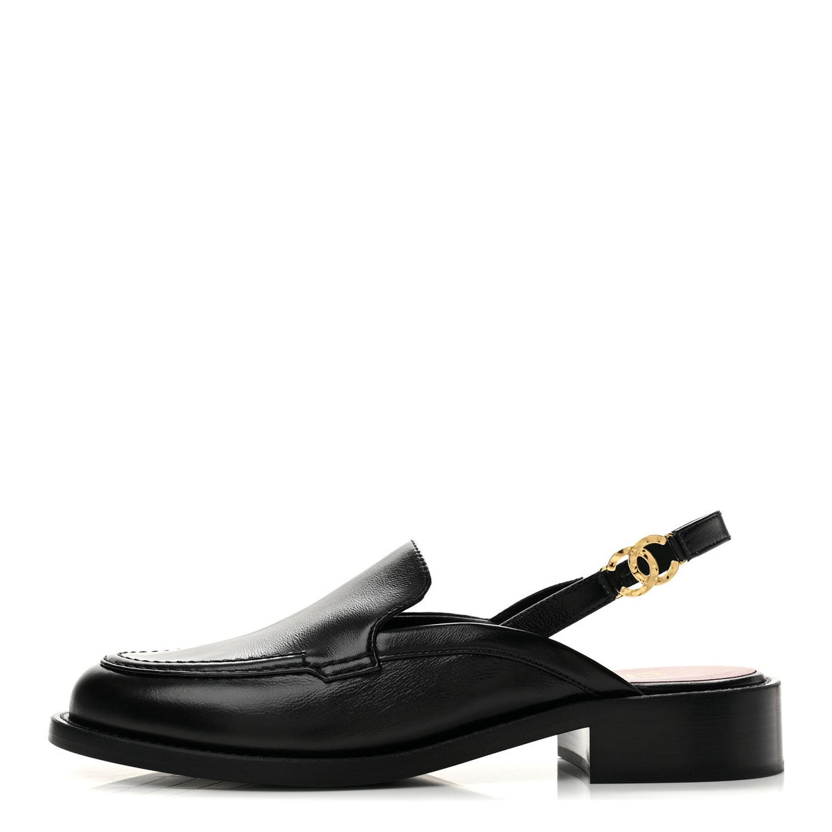 Glazed Calfskin CC Slingback Flats Black