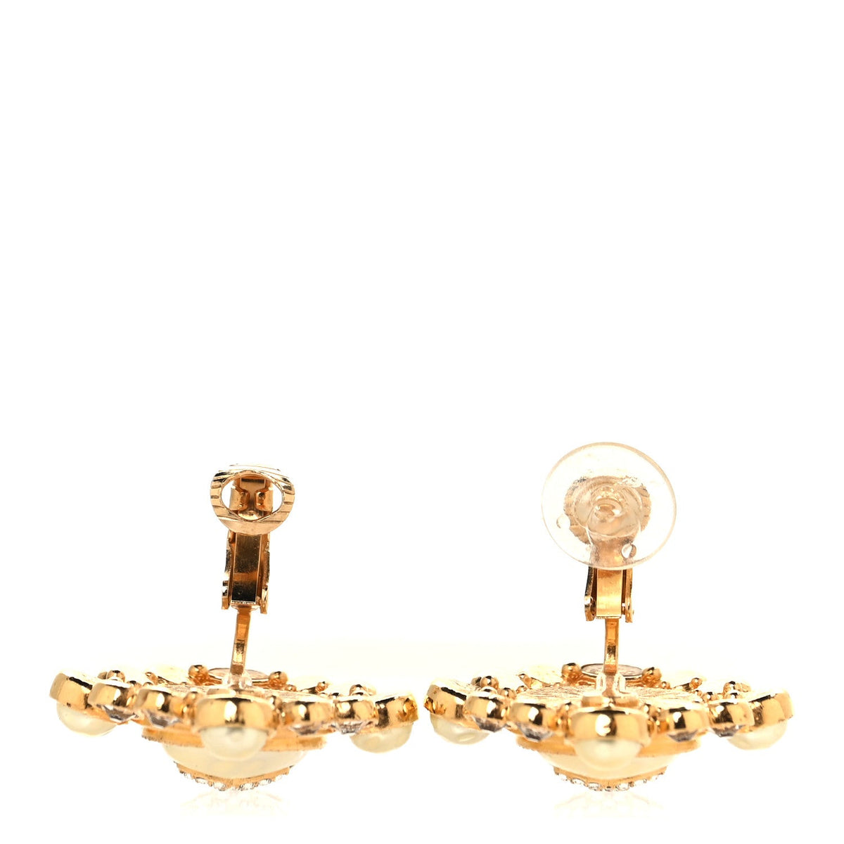 Crystal Pearl CC Clip On Earrings Gold