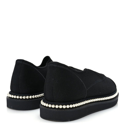 Chanel Stretch Fabric Grosgrain Women's Pearl Cap Toe CC Loafers 35.5 Black