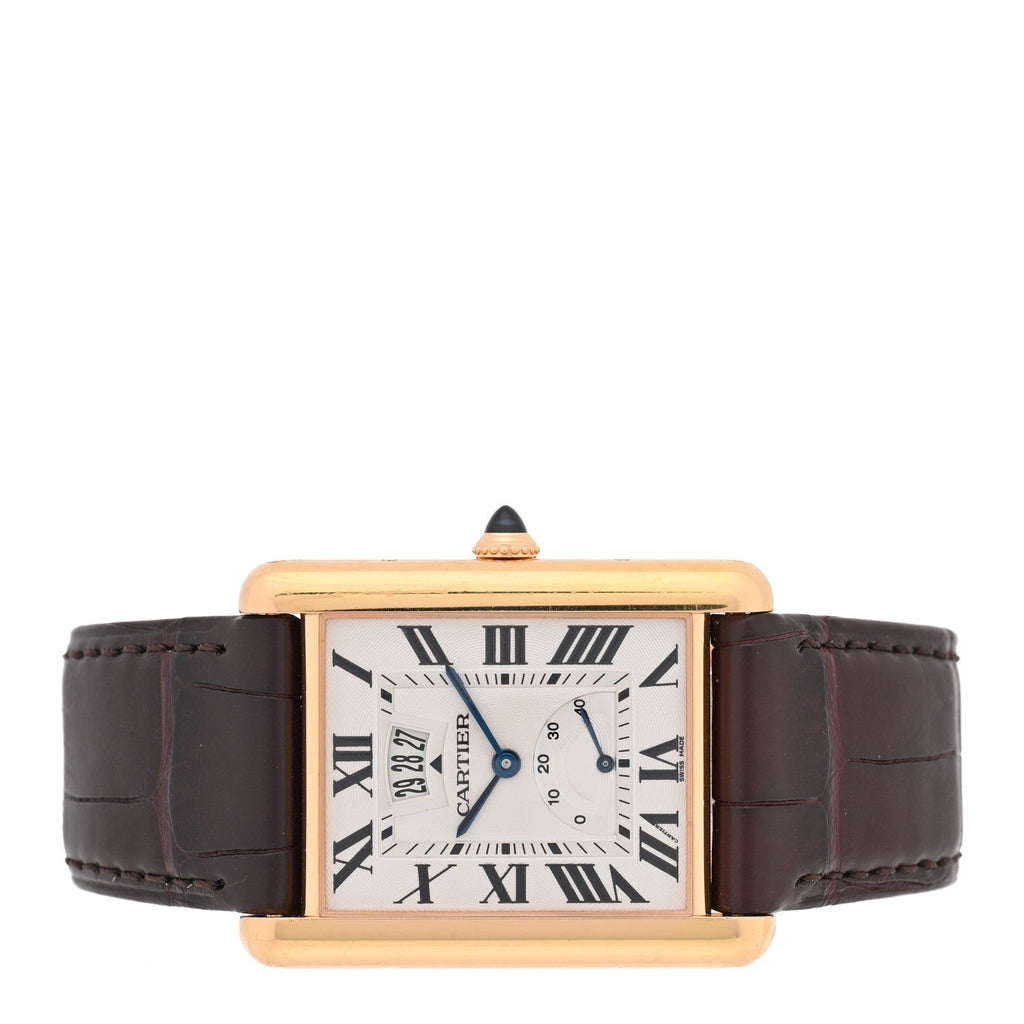 Cartier 18K Pink Gold Alligator 30mm Tank Louis Watch Brown