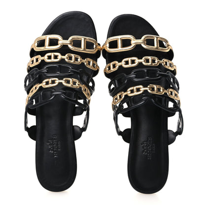 Hermes Nappa Women's Thalassa Sandals 37 Black Doré