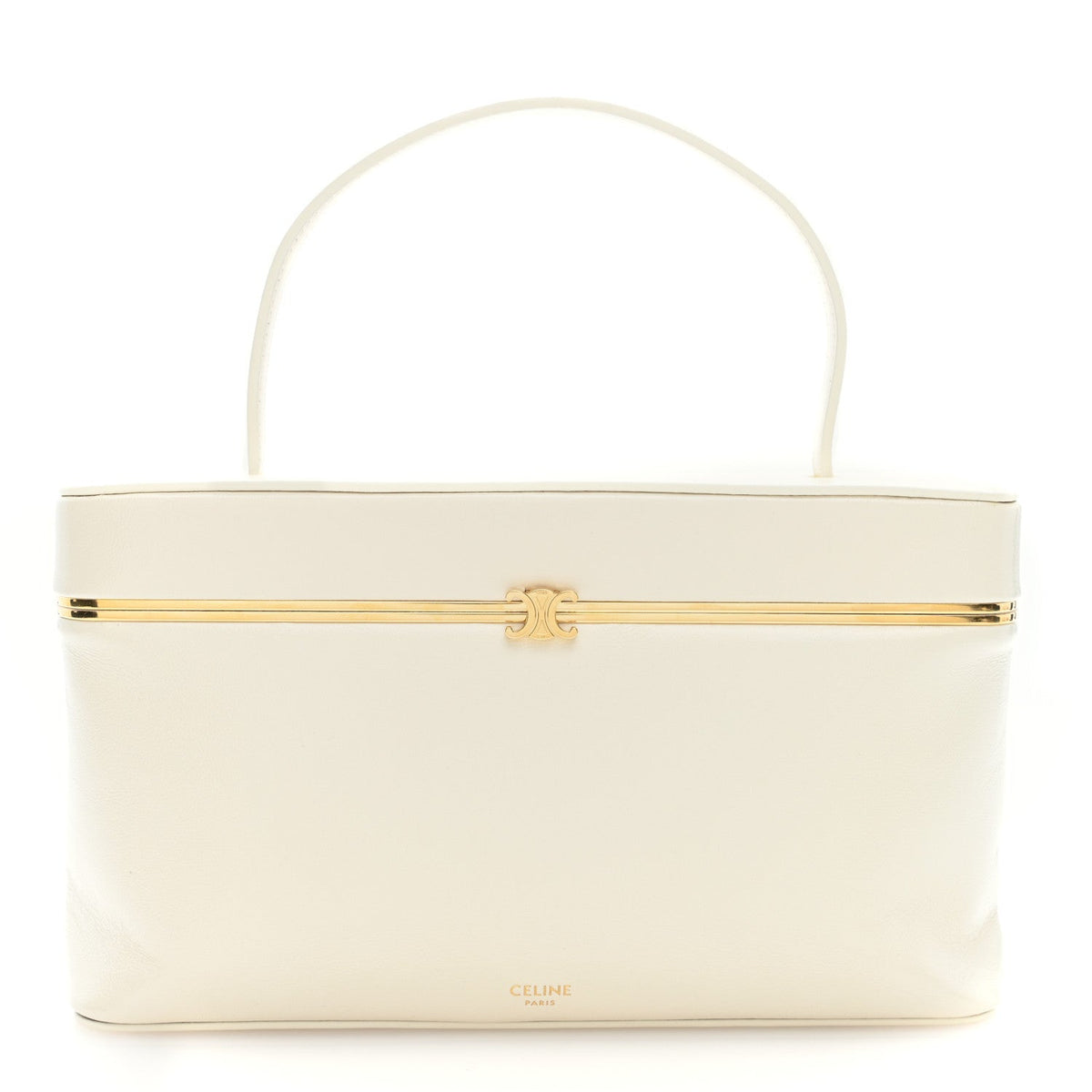 Celine Glossy Lambskin Vanity Frame Rectangle Bag Creamy White