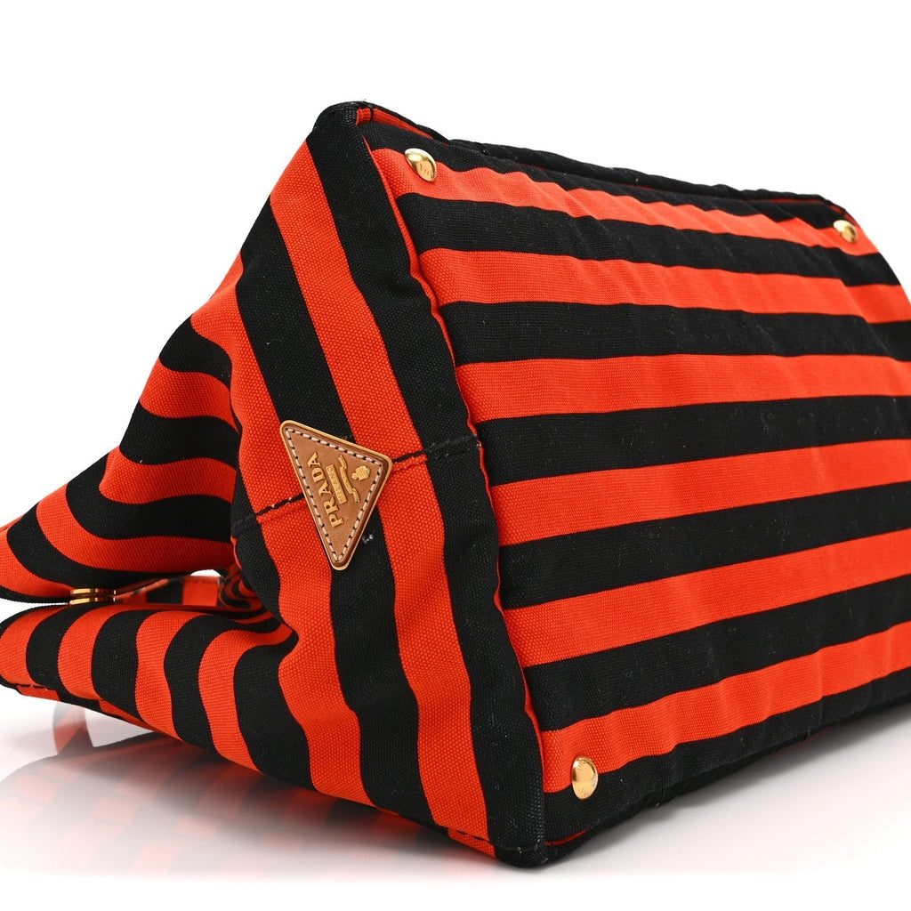 Prada Canapa Striped Tote Arancio