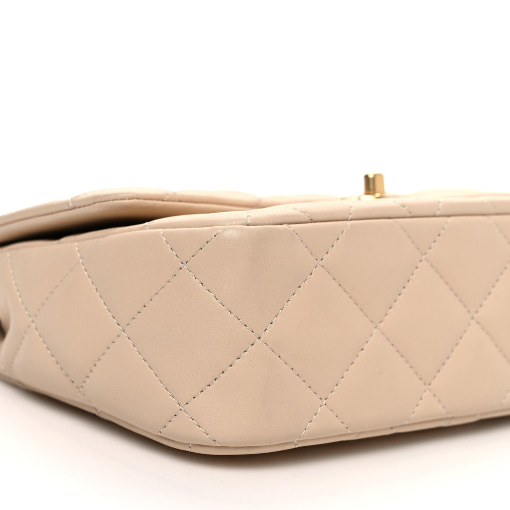 Chanel Lambskin Quilted Metal Enamel Top Handle Flap Beige