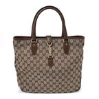 Gucci Monogram Canvas Piston Lock Tote Brown