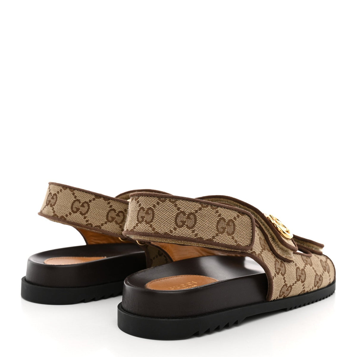 Gucci GG Monogram Eco Fabric Women's Slide Sandals 37 Beige Ebony