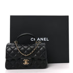 Chanel Lambskin Quilted Mini Top Handle Rectangular Flap Black