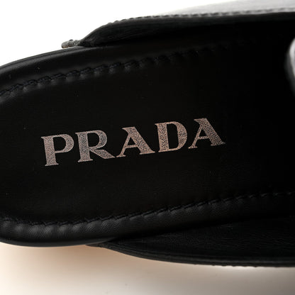 Prada Calfskin Women's Metal Triangle Logo 45mm Clogs 40 Black