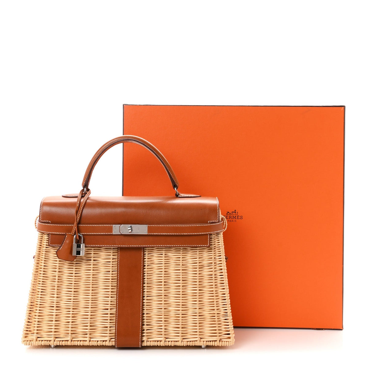 Wicker Barenia Picnic Kelly 35 Naturel F Handbag