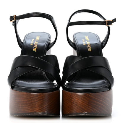 Saint Laurent Calfskin Women's Bianca Platform Sandals 35.5 Black