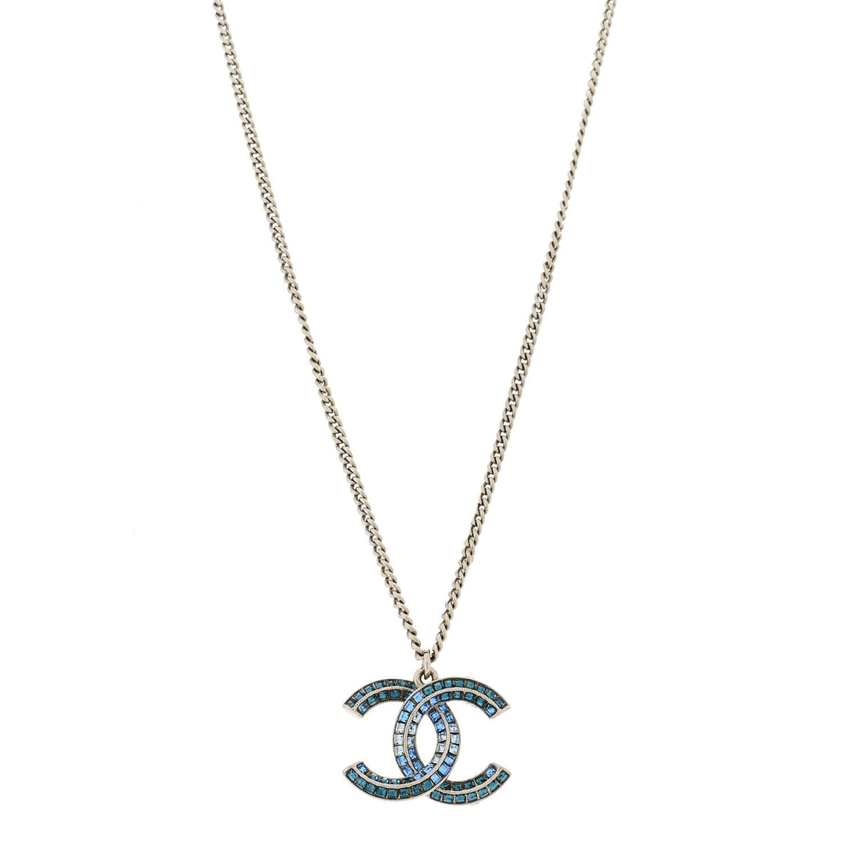 Crystal Baguette CC Necklace Silver Blue