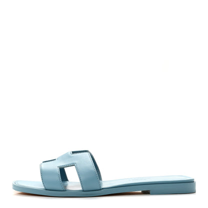 Hermes Box Calfskin Women's Oran Sandals 36 Light Bleu