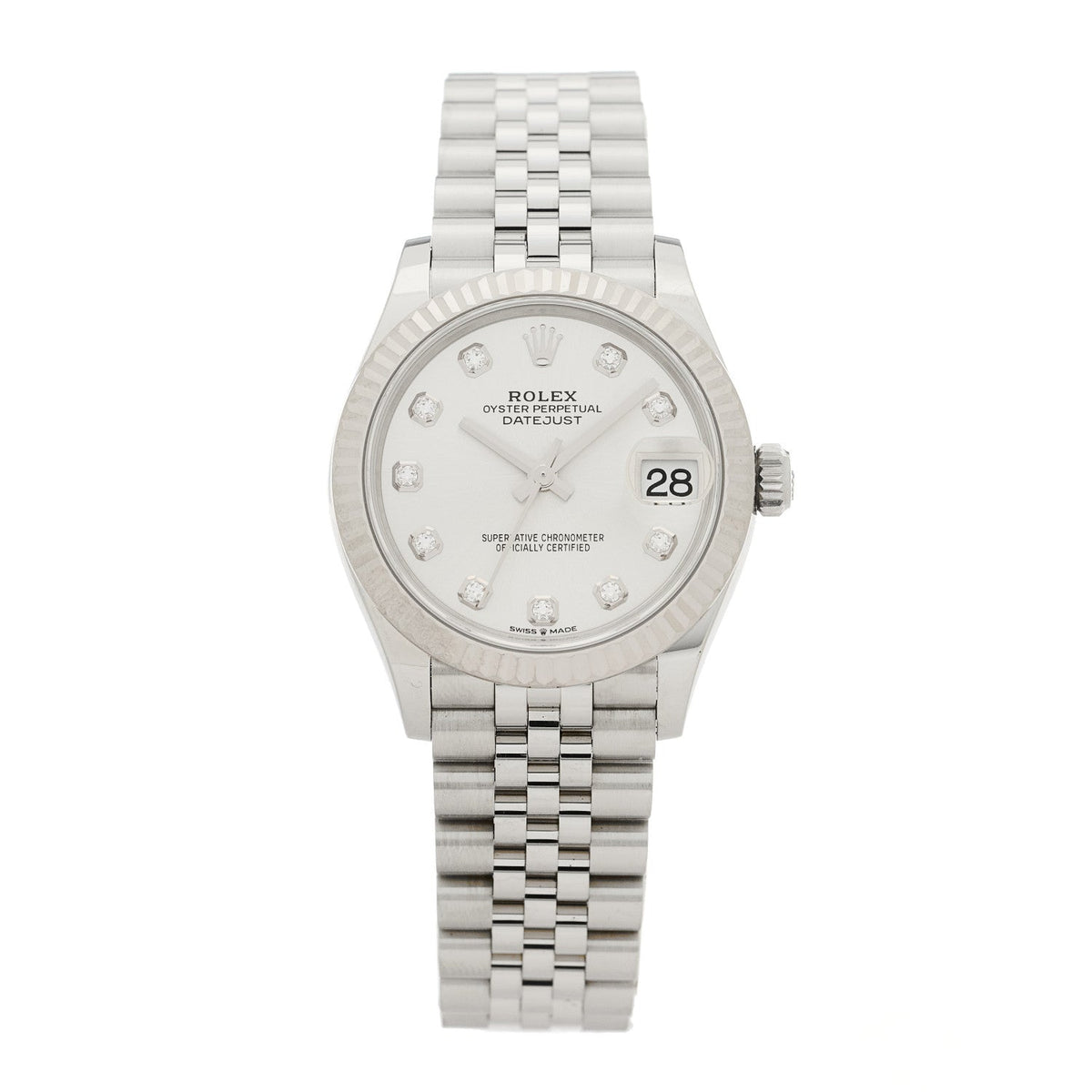 Rolex Stainless Steel 18K White Gold Diamond 31mm Datejust Watch Silver 278274