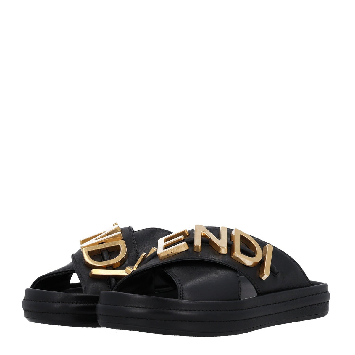 Fendi Vitello Women's Fendigraphy Slide Sandals 36 Black