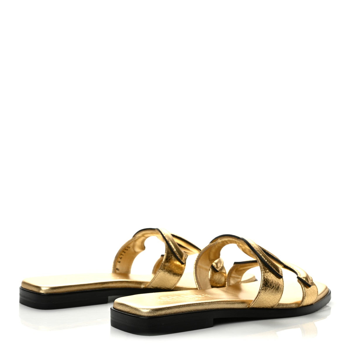 Chanel Crackled Laminated Calfskin CC Cut Out Women's Mules Gold