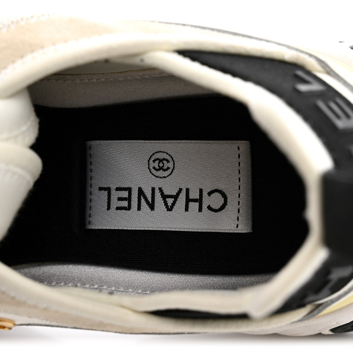 Chanel Velvet Calfskin Mixed Fibers Women's CC Sneakers 40 Ivory Black