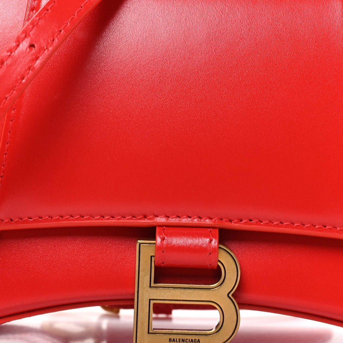 Balenciaga Shiny Box Calfskin Small Hourglass Top Handle Bag Bright Red