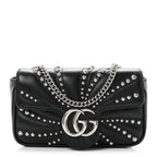 Gucci Calfskin Matelasse Studded Super Mini GG Marmont Shoulder Bag Black