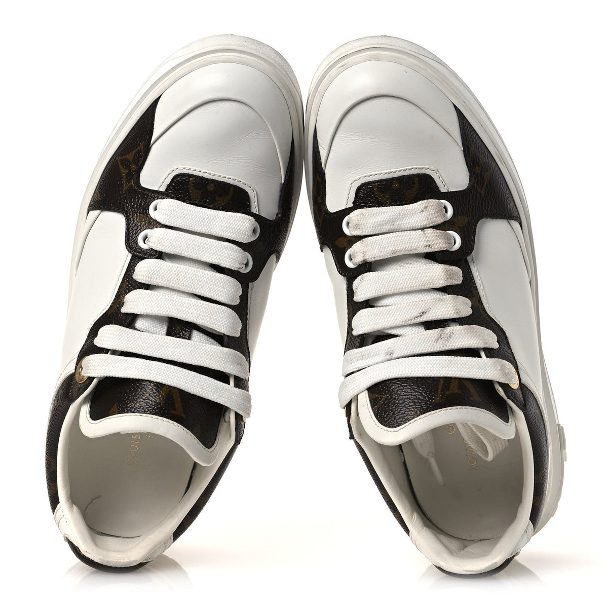 Louis Vuitton Calfskin Women's Embossed Monogram Time Out Sneakers 36 White