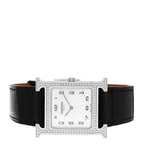 Hermès Stainless Steel Alligator Diamond Mother of Pearl 26mm Heure H Watch Noir